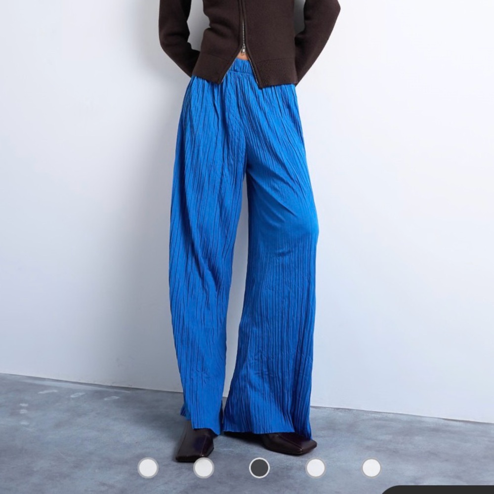 Topshop crinkle wide leg pants cobalt blue small